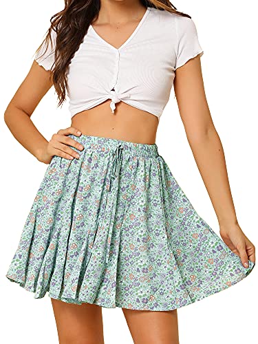 Allegra K Damen High Waist Drawstring Rüschen Blumen Minirock Rock Blau M von Allegra K