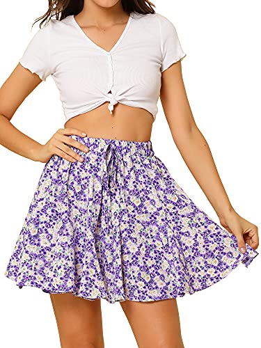 Allegra K Damen High Waist Drawstring Rüschen Blumen Minirock Rock Lila M von Allegra K