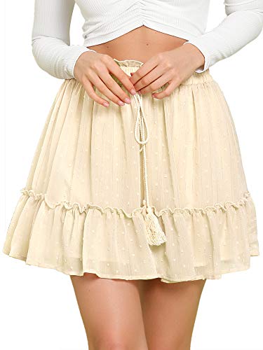 Allegra K Damen High Waist Drawstring Ruffle Metallic Punkte Minirock Rock Beige M von Allegra K