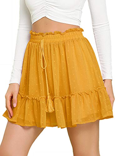 Allegra K Damen High Waist Drawstring Ruffle Metallic Punkte Minirock Rock Gelb M von Allegra K