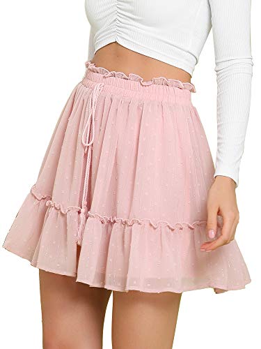 Allegra K Damen High Waist Drawstring Ruffle Metallic Punkte Minirock Rock Rosa S von Allegra K