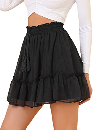 Allegra K Damen High Waist Drawstring Ruffle Metallic Punkte Minirock Rock Schwarz L von Allegra K