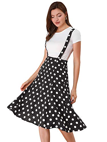 Allegra K Damen Rock Hohe Taille Hosenträger Midirock Rockabilly Polka Dots Latzrock Schwarz M von Allegra K