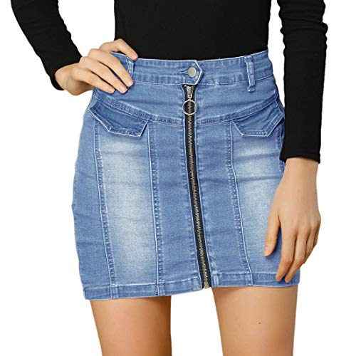 Allegra K Damen Rock Hohe Taille Reißverschluss Bleistift Jeans Minirock Blau M von Allegra K