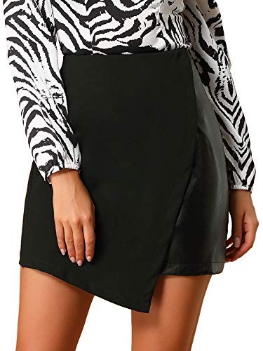 Allegra K Damen High Wasit Kunstleder Asymmetrisch Minirock Rock Schwarz M von Allegra K