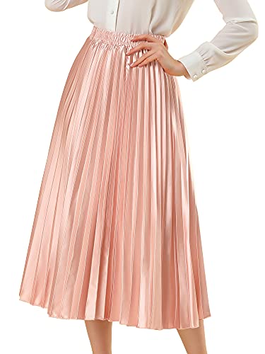 Allegra K Damen Hohe Taille A-Linie Elastisch Plissee Metallisch Party Faltenrock Maxirock Rock Rosa L von Allegra K