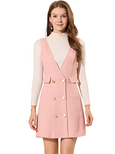 Allegra K Damen Hohe Taille Büro Knöpfen Overall Arbeitsplatz Stil Kariert Minirock Rock Rosa L von Allegra K