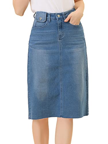 Allegra K Damen Hohe Taille Denim Rock Taschen Knielang Jeansrock Midirock Azurblau 3XL von Allegra K