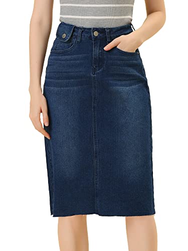 Allegra K Damen Hohe Taille Denim Rock Taschen Knielang Jeansrock Midirock Dunkelblau XXL Allegra K Damen Hohe Taille Denim Rock Taschen Knielang Jeansrock Midirock Dunkelblau XXL von Allegra K