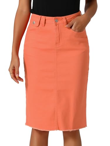 Allegra K Damen Hohe Taille Denim Rock Taschen Knielang Jeansrock Midirock Rosa Orange M von Allegra K