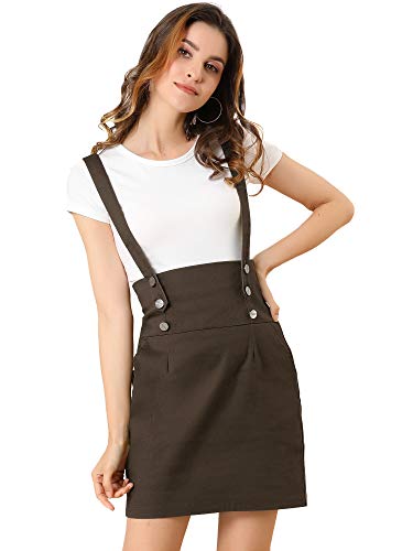 Allegra K Damen Hohe Taille Strapse Verstellbarer Riemen Party Bleistift Hosenträger Kurzer Rock Overalls, Kaffee, X-Groß von Allegra K