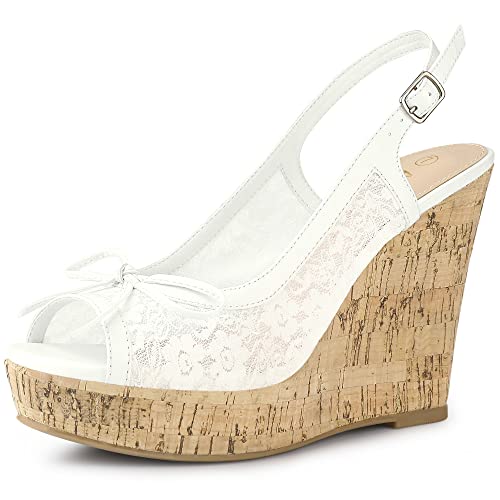 Allegra K Damen Holz Plateau Heels Bow Lace Wedge Sandalen Weiß 37.5 von Allegra K