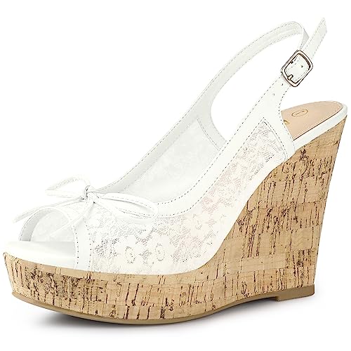 Allegra K Damen Holz Plateau Heels Schleife Spitze Keilsandalen, Weiß - weiß - Größe: 38 EU von Allegra K