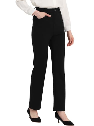 Allegra K Damen Hose Hohe Taille Stretch Straight Slacks Klasse Bein Büro Hosen mit Knopfleiste Schwarz XS von Allegra K