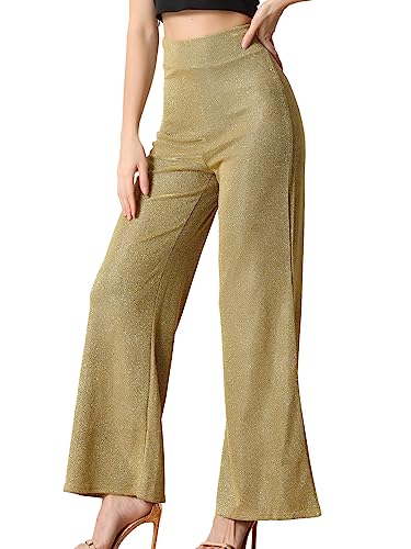 Allegra K Damen Hosen Weitem Bein Metallisch Glitzernd Hohe Taille Clubwear Hose Gold M von Allegra K