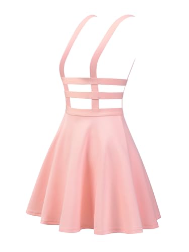 Allegra K Damen Hosenträger Rock Hoher Taille A-Linie Lässiger Latzrock Minirock Rosa XXL von Allegra K