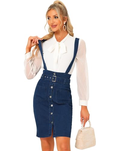 Allegra K Damen Hosenträgerrock Hohe Taille Knopfleiste Figurbetont mit Gürtel Bleistiftröcke Dunkelblau XS Allegra K Damen Hosenträgerrock Hohe Taille Knopfleiste Figurbetont mit Gürtel Bleistiftröcke Dunkelblau XS von Allegra K