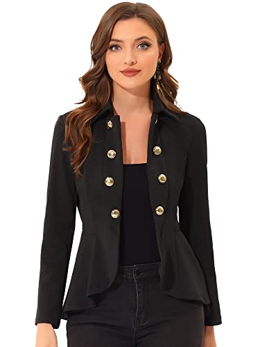 Allegra K Damen Jacke Gothic Langarm Umlegekragen Zweireihig Rüschensaum Lässig Strickjacke Jacken Schwarz S von Allegra K
