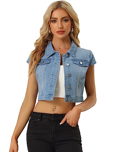 Allegra K Damen kurze Jeansjacke Jacke Kurzarm Sommer Knöpfen Stretch Denim Crop Westen Weste Hell Blau M Allegra K Damen kurze Jeansjacke Jacke Kurzarm Sommer Knöpfen Stretch Denim Crop Westen Weste Hell Blau M von Allegra K
