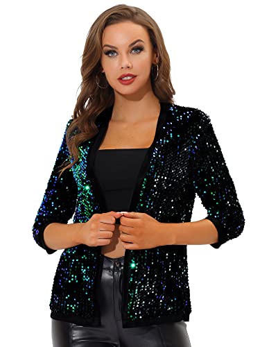 Allegra K Damen Pailettenjacke Glitzer Elegant Blazer Langarm Pailletten Party Club Offen Jacke Jacken Grün M von Allegra K