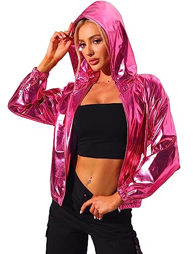 Allegra K Damen Bluson Langarm Metallic Jacke Holographic Party Reißverschluss Kapuzenjacke Pink XS Allegra K Damen Bluson Langarm Metallic Jacke Holographic Party Reißverschluss Kapuzenjacke Pink XS von Allegra K