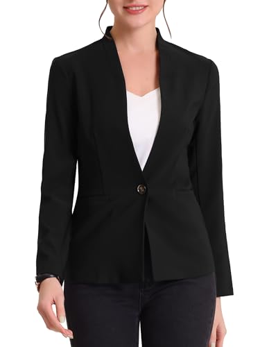 Allegra K Damen Jacke Langarm Stehkragen Knöpfen Lässig Blazer Schwarz L von Allegra K