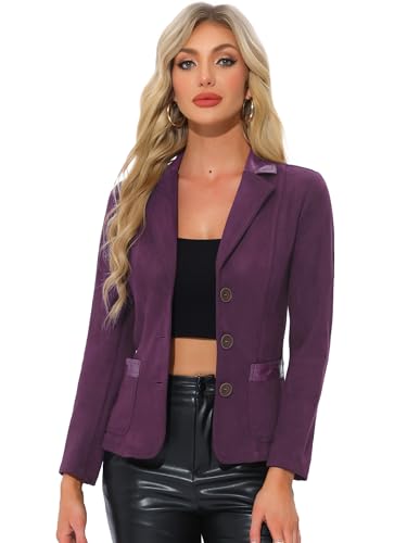 Allegra K Damen Jacke Wildleder Revers Knopfleiste Lapel Collar Blazer mit Taschen Lila L Allegra K Damen Jacke Wildleder Revers Knopfleiste Lapel Collar Blazer mit Taschen Lila L von Allegra K