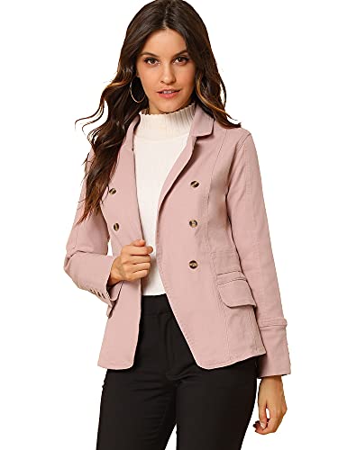 Allegra K Damen Jeans Jacke Revers Langarm Work Office Jeansjacke Taschen Denim Blazer Rosa L von Allegra K