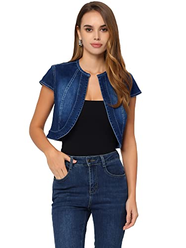 Allegra K Damen Kurz Jeansjacke Bolero Kurzarm Flügelärmeln Cardigan Elegant Crop Denim Jacke Dunkel Blau M von Allegra K