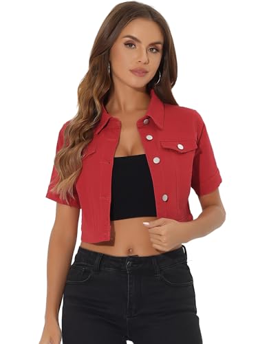 Allegra K Damen Jeansjacke Kurzarm Kurz Cropped Jeansjacken Knopfleiste Crop Jacket Kurze Denim Jacke Burgunderrot L Allegra K Damen Jeansjacke Kurzarm Kurz Cropped Jeansjacken Knopfleiste Crop Jacket Kurze Denim Jacke Burgunderrot L von Allegra K