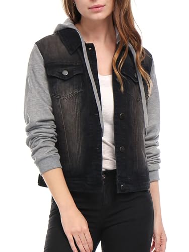 Allegra K Damen Jeansjacke mit Kapuze Langarm Button Panel Hoodie Denim Jacke Schwarz L Allegra K Damen Jeansjacke mit Kapuze Langarm Button Panel Hoodie Denim Jacke Schwarz L von Allegra K