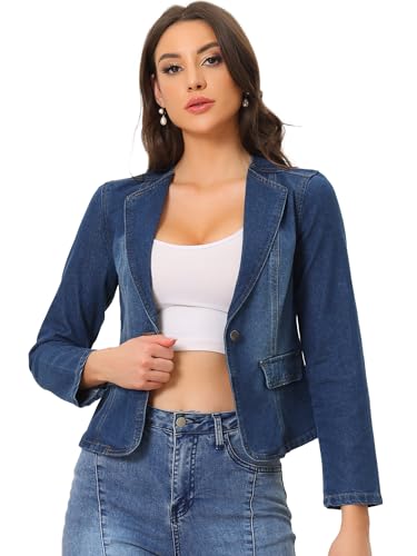 Allegra K Damen Jeansjacke Langarm Reverskragen Knopf Denim Blazer Dunkelblau XS Allegra K Damen Jeansjacke Langarm Reverskragen Knopf Denim Blazer Dunkelblau XS von Allegra K