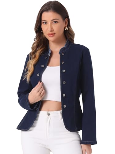 Allegra K Damen Jeansjacken Kragenlos Vorne Offen Jeans Blazer Dunkel Blau XL Allegra K Damen Jeansjacken Kragenlos Vorne Offen Jeans Blazer Dunkel Blau XL von Allegra K