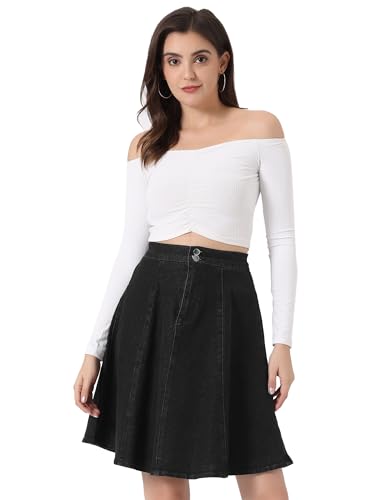 Allegra K Damen Jeansrock A-Linie Hoher Taille Plissiert Lässig Elegant Denim Rock Schwarz XL Allegra K Damen Jeansrock A-Linie Hoher Taille Plissiert Lässig Elegant Denim Rock Schwarz XL von Allegra K