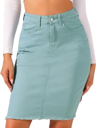 Allegra K Damen Jeansrock Knielang Hohe Taille Gerader Rock Ripped Saum Röcke Staubiges Blau XL Allegra K Damen Jeansrock Knielang Hohe Taille Gerader Rock Ripped Saum Röcke Staubiges Blau XL von Allegra K