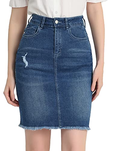 Allegra K Damen Jeansrock Knielang Hohe Taille Gerader Rock Ripped Saum Röcke Vintage Blau M Allegra K Damen Jeansrock Knielang Hohe Taille Gerader Rock Ripped Saum Röcke Vintage Blau M von Allegra K