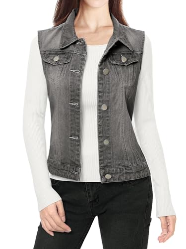 Allegra K Damen Jeansweste Ärmellos Knopfleiste Sommer Denim Revers Jacke Westen mit Taschen Grau S Allegra K Damen Jeansweste Ärmellos Knopfleiste Sommer Denim Revers Jacke Westen mit Taschen Grau S von Allegra K