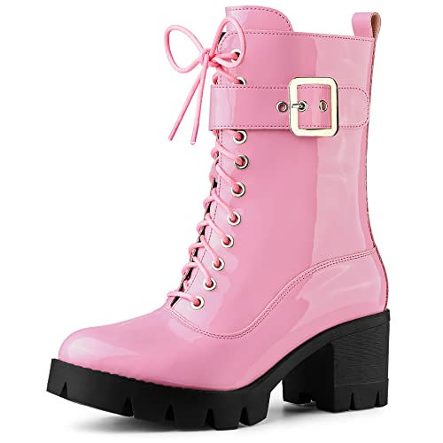 Allegra K Damen-Kampfstiefel mit Reißverschluss und Plateausohle und klobigem Absatz Rosa 37 von Allegra K