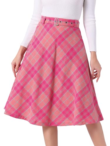 Allegra K Damen Kariert Rock Schottenrock Knielang A Linie High Waist Colorblock Midirock Helle Rosa M von Allegra K