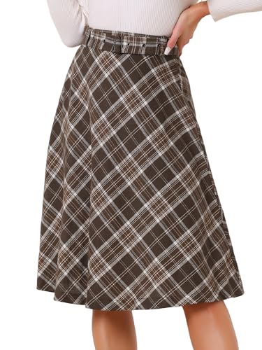 Allegra K Damen Kariert Rock Schottenrock Knielang A Linie High Waist Colorblock Midirock Khaki S von Allegra K