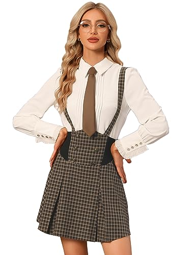 Allegra K Damen Karierter Hosenträgerrock Midi Overall Latzkleider Braun M von Allegra K