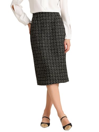 Allegra K Damen Karierter Tweed-Bleistiftrock mit hoher Taille für die Arbeit im Büro Schwarz M Allegra K Damen Karierter Tweed-Bleistiftrock mit hoher Taille für die Arbeit im Büro Schwarz M von Allegra K
