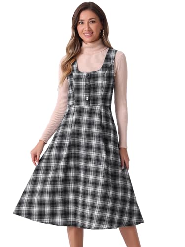 Allegra K Damen Kariertes Vintage Kleid Ärmellos Hohe Taille A-Linie Midi-Latzkleid mit Tasche Schwarz XL Allegra K Damen Kariertes Vintage Kleid Ärmellos Hohe Taille A-Linie Midi-Latzkleid mit Tasche Schwarz XL von Allegra K