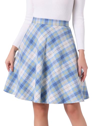 Allegra K Damen Karo Rock Festlich A-Linie Hohe Taille Kammgarn Kariert Midirock Blau Gelb M von Allegra K