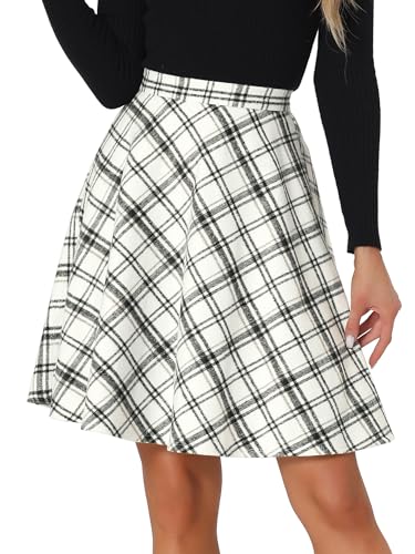 Allegra K Damen Karo Rock Festlich A-Linie Hohe Taille Kammgarn Kariert Midirock Schwarz Weiße M von Allegra K