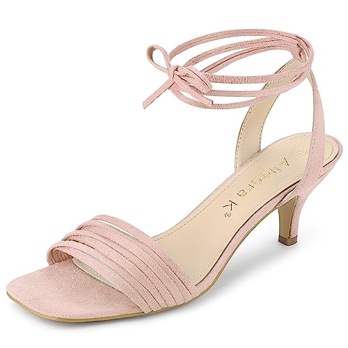 Allegra K Damen Kitten Heel Lace Up Wildleder Ferse Sandalen, Dust Pink, 38.5 EU von Allegra K