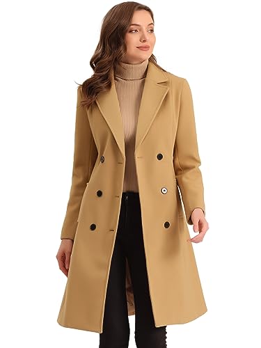 Allegra K Damen Klassisch Wintermantel Revers und Gürtel Zweireihig Overcoat Mantel Khaki S von Allegra K