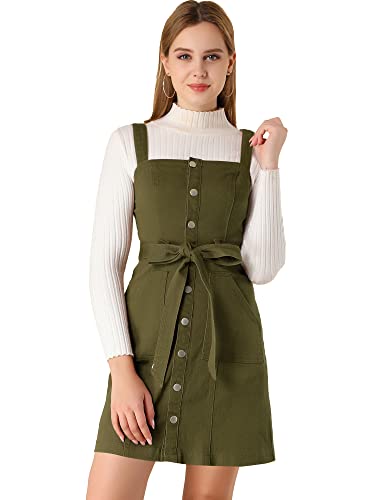 Allegra K Klassische Damen-Overallkleider, verstellbarer Riemen, Schürze, Denim-Jeanskleid, Grün (Army Green), Groß von Allegra K