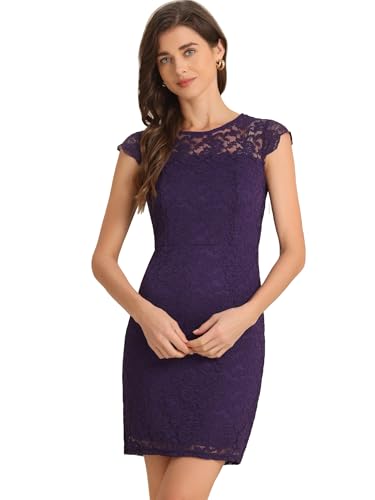 Allegra K Damen Kleid Ärmellos Durchsichtig Elegant Bodycon Blumen Spitze Wickelkleid Dunkel Lila S Allegra K Damen Kleid Ärmellos Durchsichtig Elegant Bodycon Blumen Spitze Wickelkleid Dunkel Lila S von Allegra K