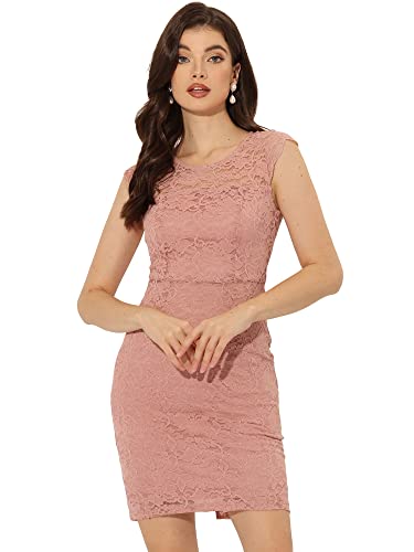 Allegra K Damen Kleid Ärmellos Durchsichtig Elegant Bodycon Blumen Spitze Wickelkleid Grau Rosa S von Allegra K